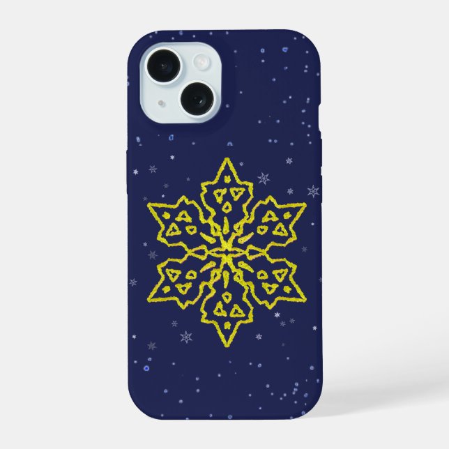 Gold Snowflake iPhone 15 Case (Back)