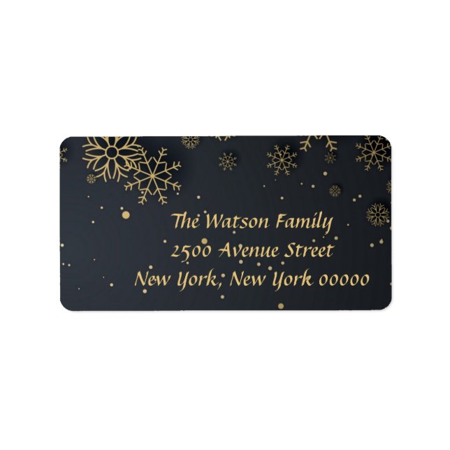 Gold Snowflake Merry Christmas Address Label (Front)