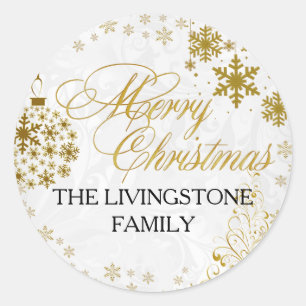 Gold Snowflake Merry Christmas Holiday Sticker