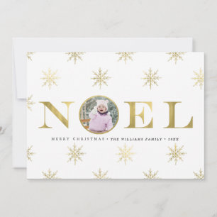 Gold Snowflake Noel Christmas Photo Cards