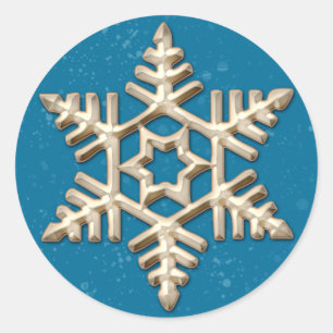 Gold Snowflake on Blue Holiday Stickers