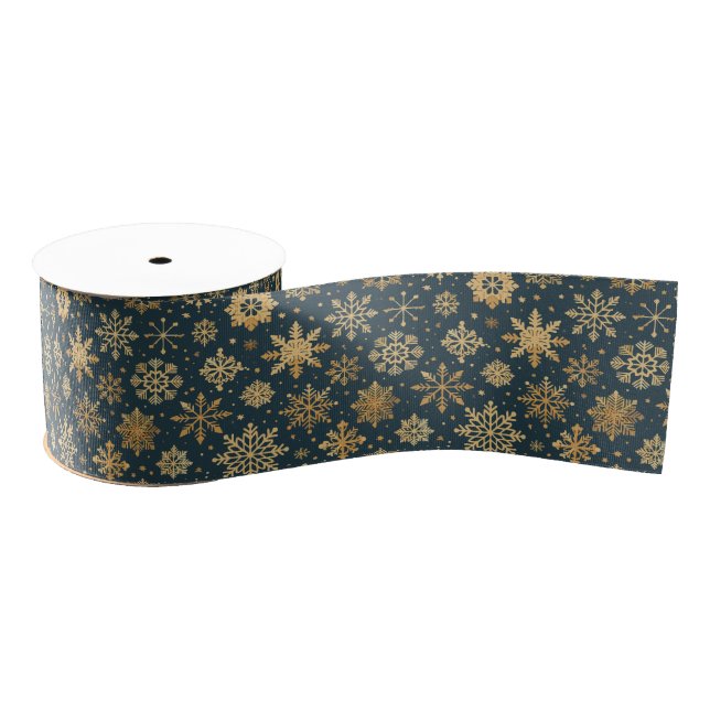 Gold Snowflake on Dark Blue Grosgrain Ribbon (Spool)