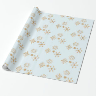 Gold Snowflake on Frosty Blue Christmas Pattern Wrapping Paper