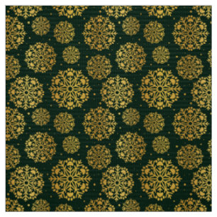 Gold Snowflake on green with paw print pattern Fabric