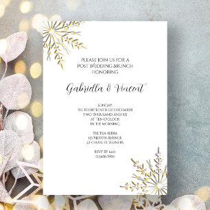 Gold Snowflake on White Winter Post Wedding Brunch Invitation