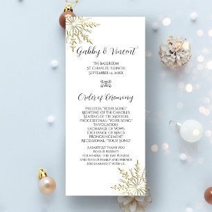 Gold Snowflake on White Winter Wedding Program Programme