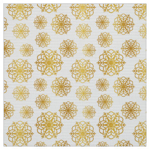 Gold snowflake on white with fish scales pattern fabric