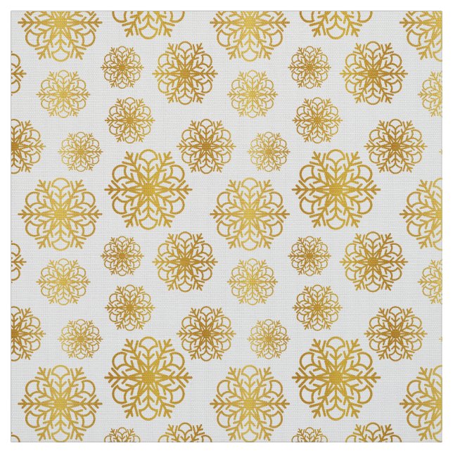 Gold snowflake on white with fish scales pattern fabric (Swatch)