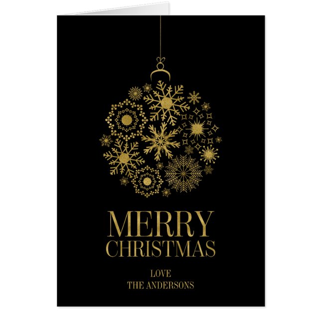Gold Snowflake Ornament Christmas Greeting Card (Front)