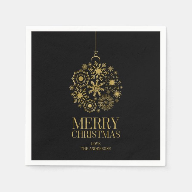 Gold Snowflake Ornament Christmas Paper Napkins (Front)
