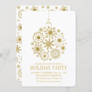 Gold Snowflake Ornament Holiday Party Card
