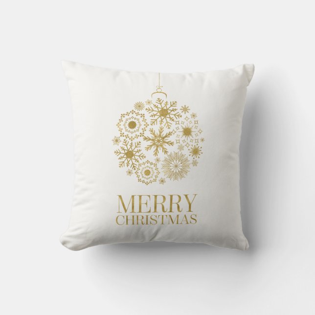 Gold Snowflake Ornament Merry Christmas Pillow (Front)