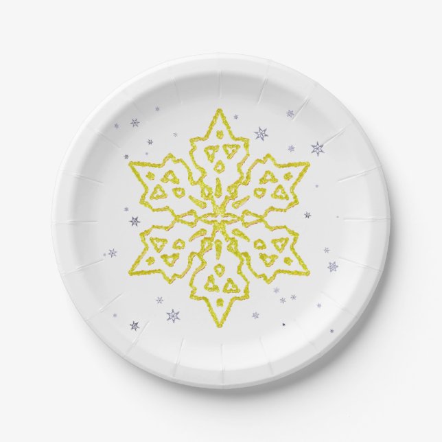 Gold Snowflake Paper Plate (Front)