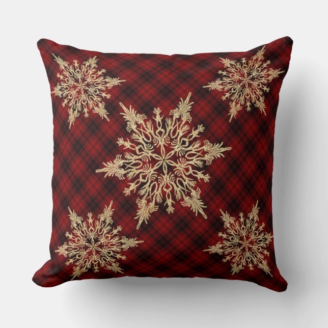 Gold Snowflake Plaid Pillow Christmas (Front)