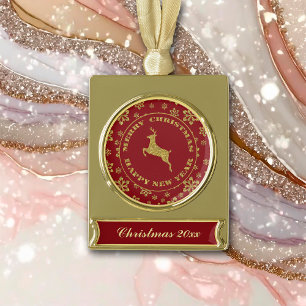 Gold Snowflake Reindeer Keepsake Christmas Gold Plated Banner Ornament