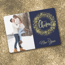 Gold Snowflake Sparkle Two Photo Blue