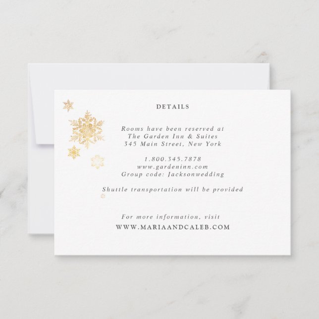 Gold Snowflake Wedding Details Card (Front)