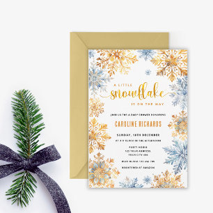 Gold snowflake winter baby shower invitation