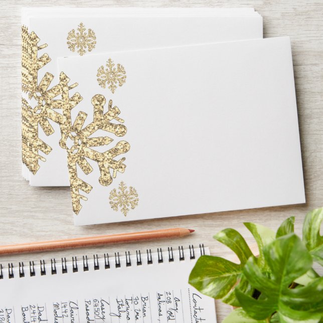Gold Snowflake Winter Birthday Envelope (Stacked)