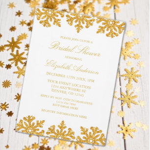 Gold Snowflake Winter Bridal Shower Invitation