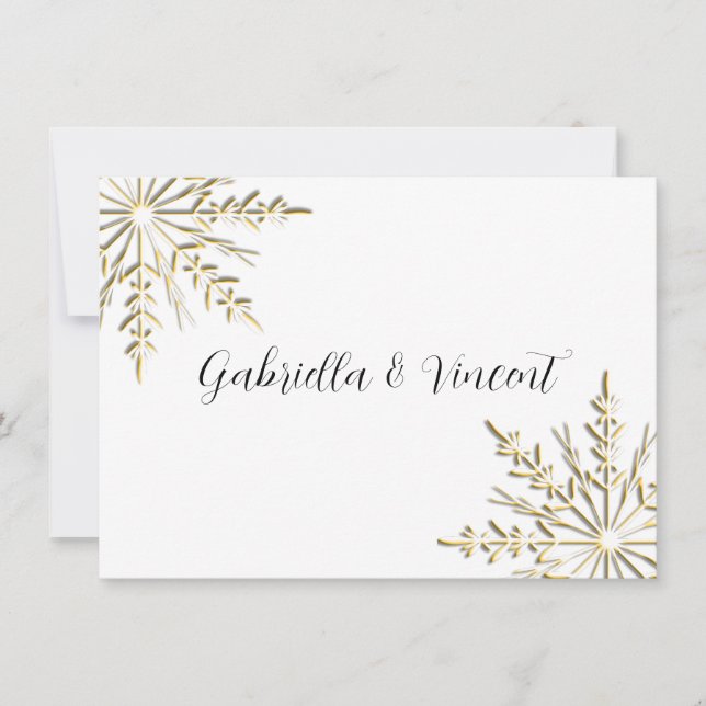 Gold Snowflake Winter Wedding Flat Stationery Note Card (Front)
