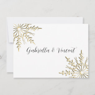 Gold Snowflake Winter Wedding Flat Stationery Note Card