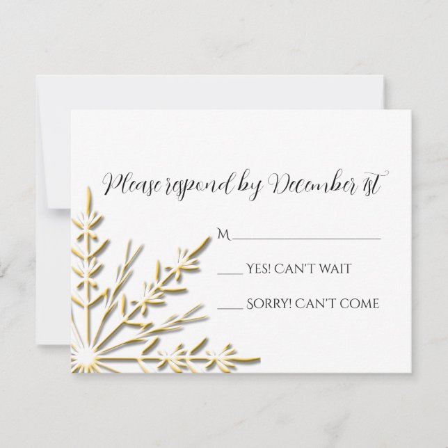 Gold Snowflake Winter Wedding RSVP Card (Front)