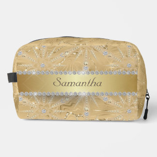Gold Snowflake With Sparkle Diamond Custom Name Dopp Kit