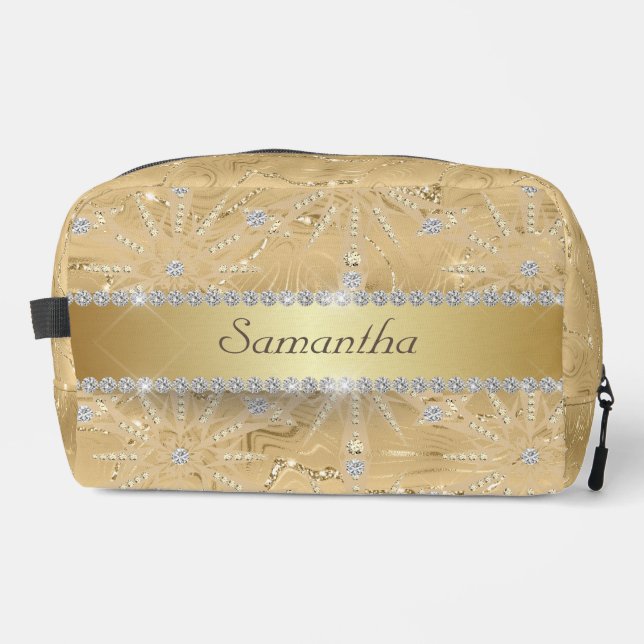 Gold Snowflake With Sparkle Diamond Custom Name Dopp Kit (Front)