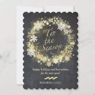 Gold Snowflake Wreath Business Holiday Card