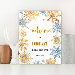 Gold Snowflakes Baby Shower Welcome Sign