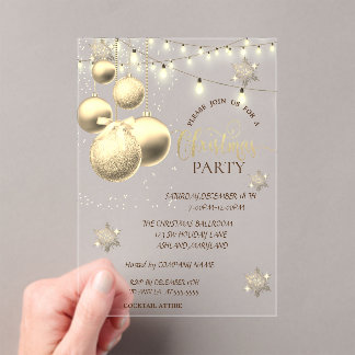 Gold Snowflakes,Balls Company Christmas Party Acrylic Invitations