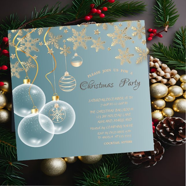 Gold Snowflakes,Balls Corporate Christmas  Invitation (Creator Uploaded)
