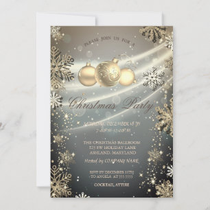 Gold Snowflakes Balls Shiny Company Party I Invitation