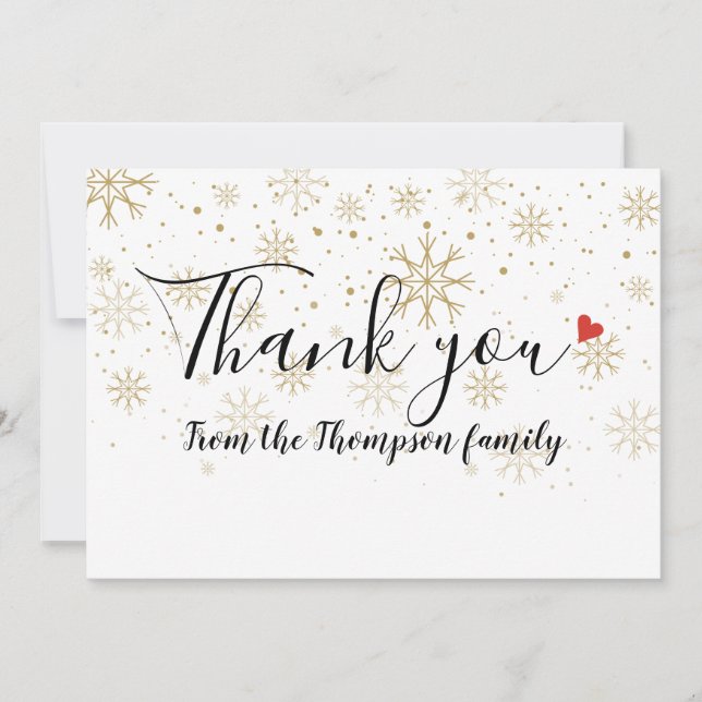 Gold Snowflakes Christmas Holiday Thank You Card (Front)