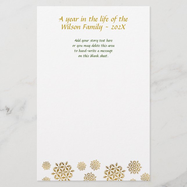 Gold Snowflakes Christmas Letter Writing Paper (Front)
