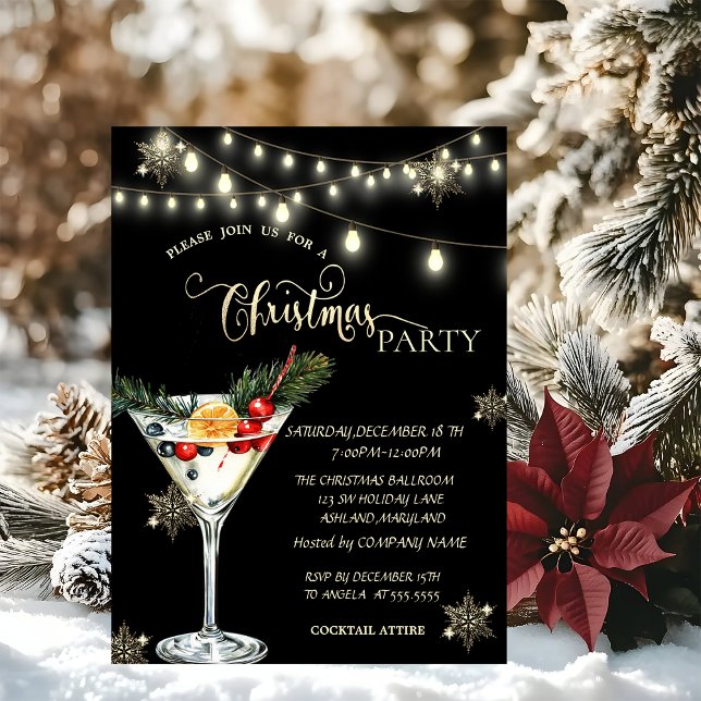 Gold Snowflakes,Christmas Martini Christmas Party  Invitation (Creator Uploaded)