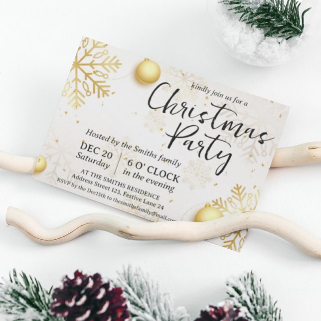 Gold Snowflakes Christmas Party Invitation (Creator Uploaded)