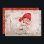 Gold Snowflakes Christmas Photo Birth Announcement<br><div class="desc">Gold snowflakes border your baby's photo on these Christmas holiday birth announcements that also feature Merry Christmas in white, your names in chic lettering and your baby's birth info on the back. Add more photos or more details on the back with the CUSTOMIZE further link. ***VERTICAL layout done in our...</div>