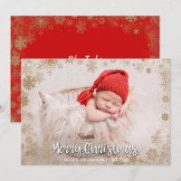 Gold Snowflakes Christmas Photo Birth Announcement