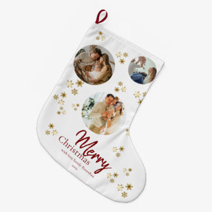Gold Snowflakes Christmas Photo Large Christmas Stocking