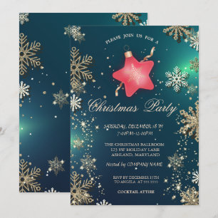 Gold Snowflakes, Christmas Star Ornament Company Invitation