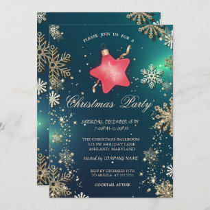 Gold Snowflakes, Christmas Star Ornament Company Invitation