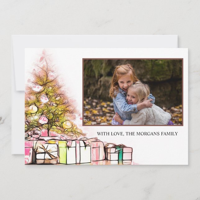 Gold Snowflakes,Christmas Tree,Presents Your Photo (Front)