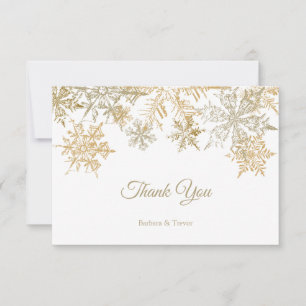 Gold Snowflakes Elegant Christmas Theme Wedding Thank You Card