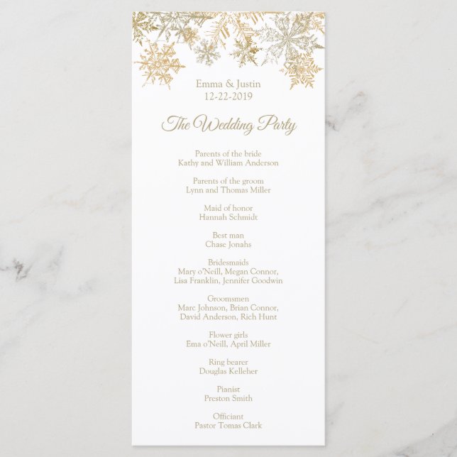 Gold Snowflakes Elegant Winter Christmas Rackcard Programme (Front)