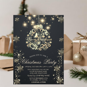 Gold Snowflakes,Gold Ball Dark Company Invitation