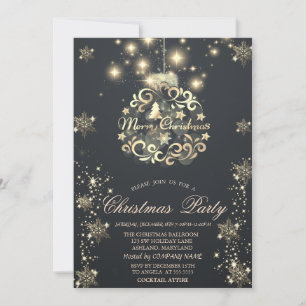 Gold Snowflakes,Gold Ball Dark Company  Invitation