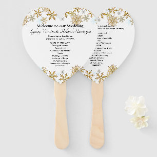 Gold Snowflakes Heart-Shaped Wedding Fan Program