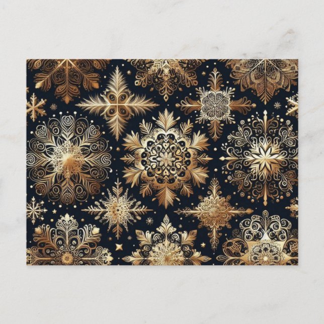 Gold snowflakes holiday postcard (Front)